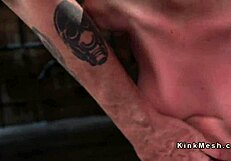 Hogtied brunette gets roughly screwed with dildo in BDSM punishment