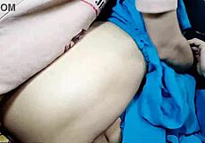 blue dressed indian girlfriend's pussy fucked missionary style