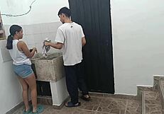 I went to my neighbor's house to ask his wife for a favor, but saw her washing clothes in a thong, and she was so horny because her husband wouldn't fuck her.