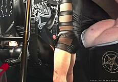 Mistress in black gothic style gets pussy pounded on sex swing