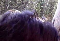 Petite latina sucks huge cock and swallows cum by riverfront