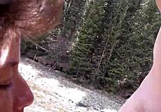 Petite latina sucks huge cock and swallows cum by riverfront