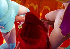 Anna, Elsa, and Ariel engage in triple futanari action in 3D porn