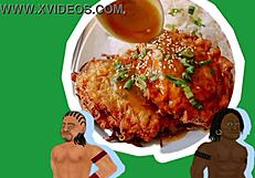 Chinese Asian Young 18+ Wrestles in Hood with Food