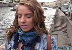 Amateur in casting interview gets her tight cunt fucked doggystyle