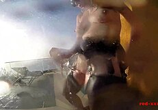 MILF Britain all grown-up attractive large b00bs enjoys sundown swimmingpool fingering and shaking dildos