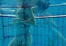 Russian teen Anna Netrebko strips bikini by pool, showing tight pussy and small tits