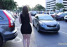 Sara jay, the busty cougar, rides her driver shaundam passionately in the car