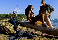 White Cock Fucks Tight Black Pussy on the Beach, Bareback and Passionate