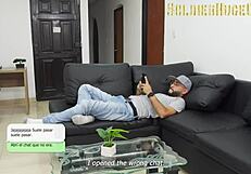 Step sister-in-law sends sexy photos by mistake, leading to deepthroat fucking without condom.