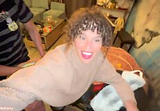 Stepmom gives stepson first public bathroom fuck