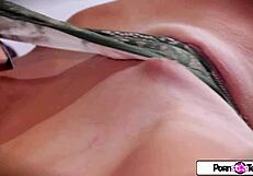 Sultry brunette August Taylor throws a part two seductive curve in front of her generous bosom
