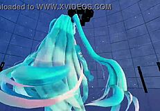 Cat fate cosplay miku in 3d vr music night.