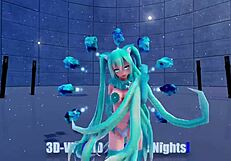 Cat fate cosplay miku in 3d vr music night.