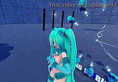 Cat fate cosplay miku in 3d vr music night.