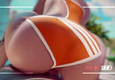 Overwatch Tracer Rides Cock Cowgirl Style at Public Beach, Creampie.