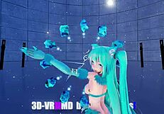 Cat fate cosplay miku in 3d vr music night.
