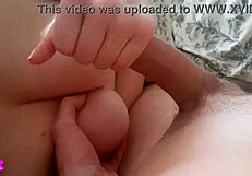 Morning Handjob Before Work Ends with Cum on Big Natural Boobs - Homemade Clip.