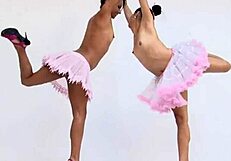 Topless Flexible Brunette Ballerina Lorie Teases With Masturbation And Pussy