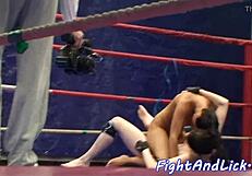 Европейские лесбиянки борются и лижут киску