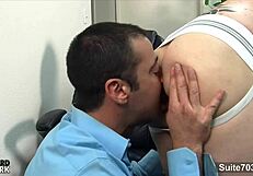 tattooed gay workers passionately fuck at work