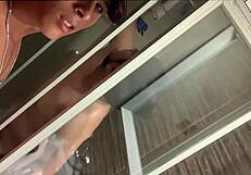 Funny straight jock records me in shower and gives passionate kiss.