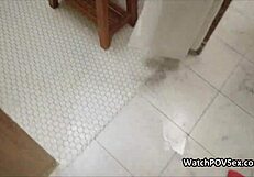 Lesbian Amateurs Use Doublehead Dildo for Pussy Fucking in Public Restroom POV