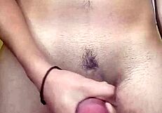 Shaved Hairless Guy Masturbates His Cock Slowly