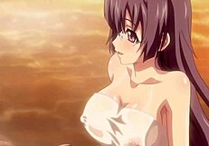 Anime hottie with big tits gets cumshot on ass.