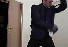 Muscular Bodybuilder Waiter Hulk Masturbates Intensely