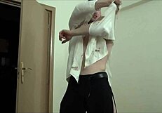 Muscular Bodybuilder Waiter Hulk Masturbates Intensely