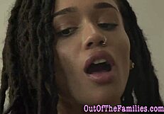 Real black stepdaughter rides big cock intensely in bikini