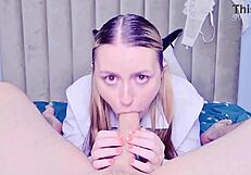 College girl for a fun time gets caught by step brother with hardcore gonzo deep throat and face fucking