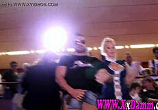 unexpected public trio in erotic salon