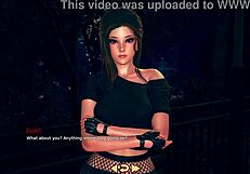 Violet plays trick or treat with a brunette friend, sharing big tits and fun