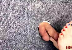 close up jerking off small dick through glory hole with sexy feet annycandy painboy