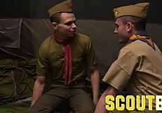 scout twinks austin and oliver slip away for raw bareback action in their tent