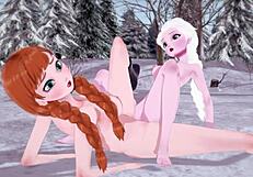 Anna Warms Elsa's Pussy With Scissoring!