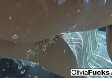 Horny blonde milf masturbates her pussy underwater with big tits