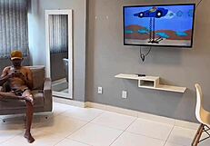 i watched two brothers have sex with their brunette friend including blowjob and cum.