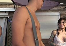 Watch Tattooed Brunette Elea Experience Her First Double Penetration