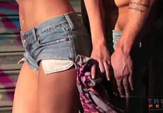 Slut Lindsay on her knees for blowjob