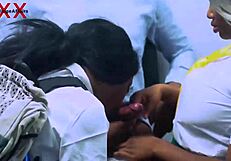 lucky teacher enjoys fun time with two babes in office