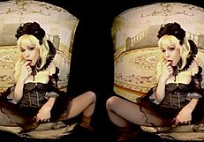 Rebeka Black in cosplay uses dildo for masturbation in 3D VR.