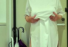 Asian Milf with Big Tits Masturbates Fully Naked at Entrance