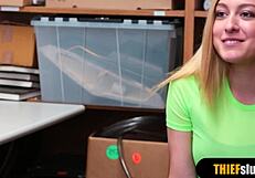 Blonde Teen Burglar Receives Rough Doggy Fucking And Blowjob From Behind