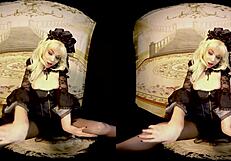 Rebeka Black in cosplay uses dildo for masturbation in 3D VR.
