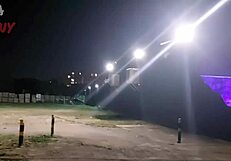 Bruna gives blowjob in club parking lot.