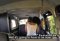 Today, a European lesbian babe exposes her pink in a taxi