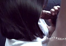 Vietnamese Teen Gives Handjob and Deepthroat to Boyfriend on Rainy Day POV Homemade